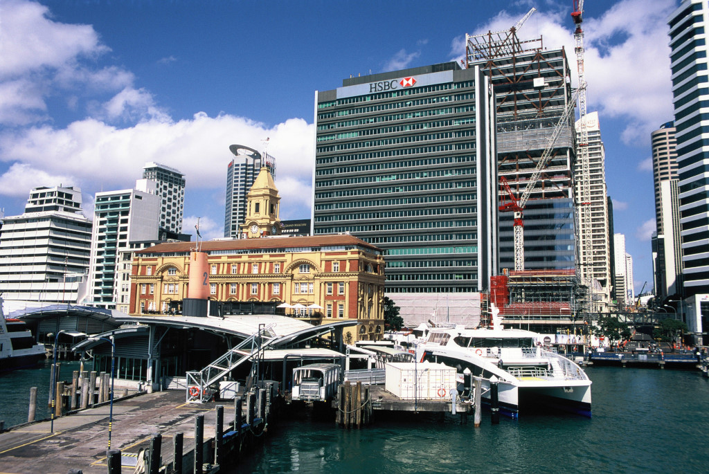 The ferry terminal and HSBC building.